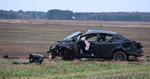 Wypadek na trasie Tarnobrzeg - Grębów. Auto wypadło z drogi i koziołkowało [FOTO][WIDEO]